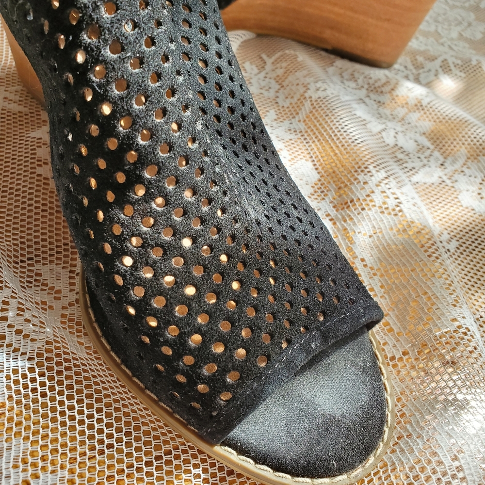Susina Kinston Perforated Suede Peep Toe Wedge Bootie, Black - Picture 6 of 8